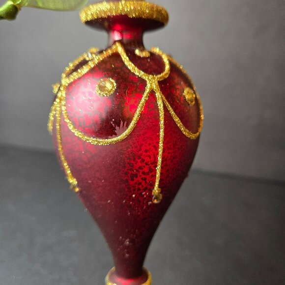 Frontgate Burgundy Gold Finial Ornament 9" Glass Teardrop Hanging Christmas - Picture 5 of 10